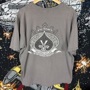 Victory Motorcycles Graphic T-Shirt Mens XL Gray Spade Logo Gildan Ultra Cotton